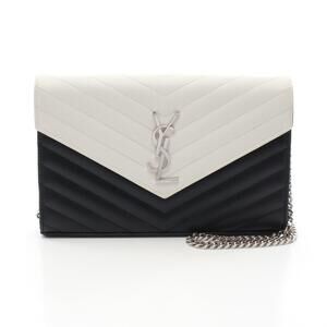Saint Laurent Cassandra Classic Shoulder Bag Leather White Black